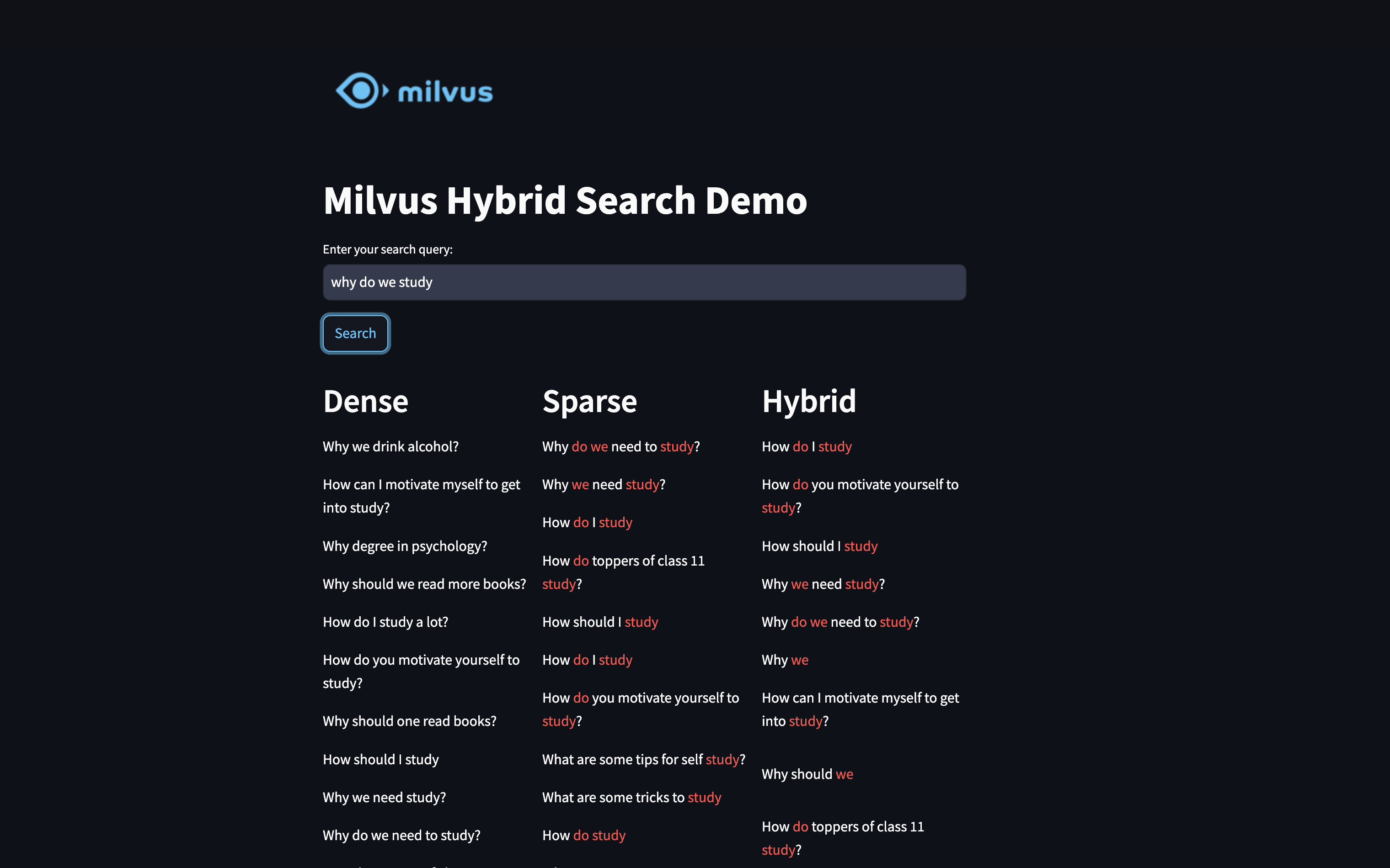 Milvus Hybrid Search 效果演示